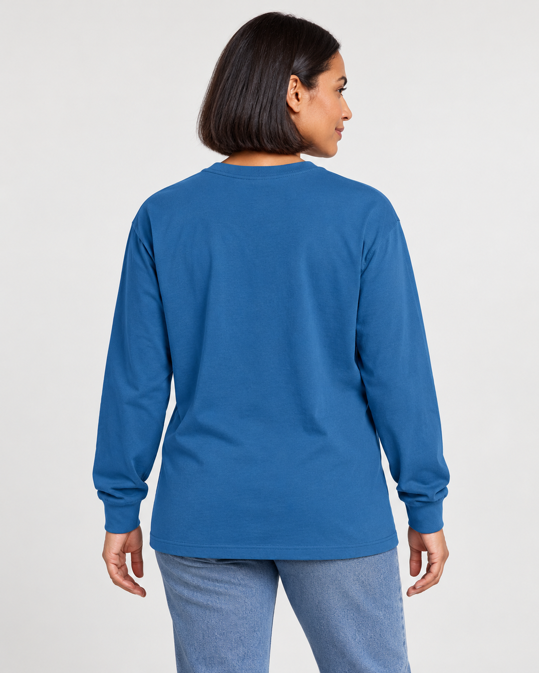 Sitztgut Unisex-Langarmshirt aus Baumwolle, 240 g/m² – Blau (Mindful Blue) – Rückenansicht