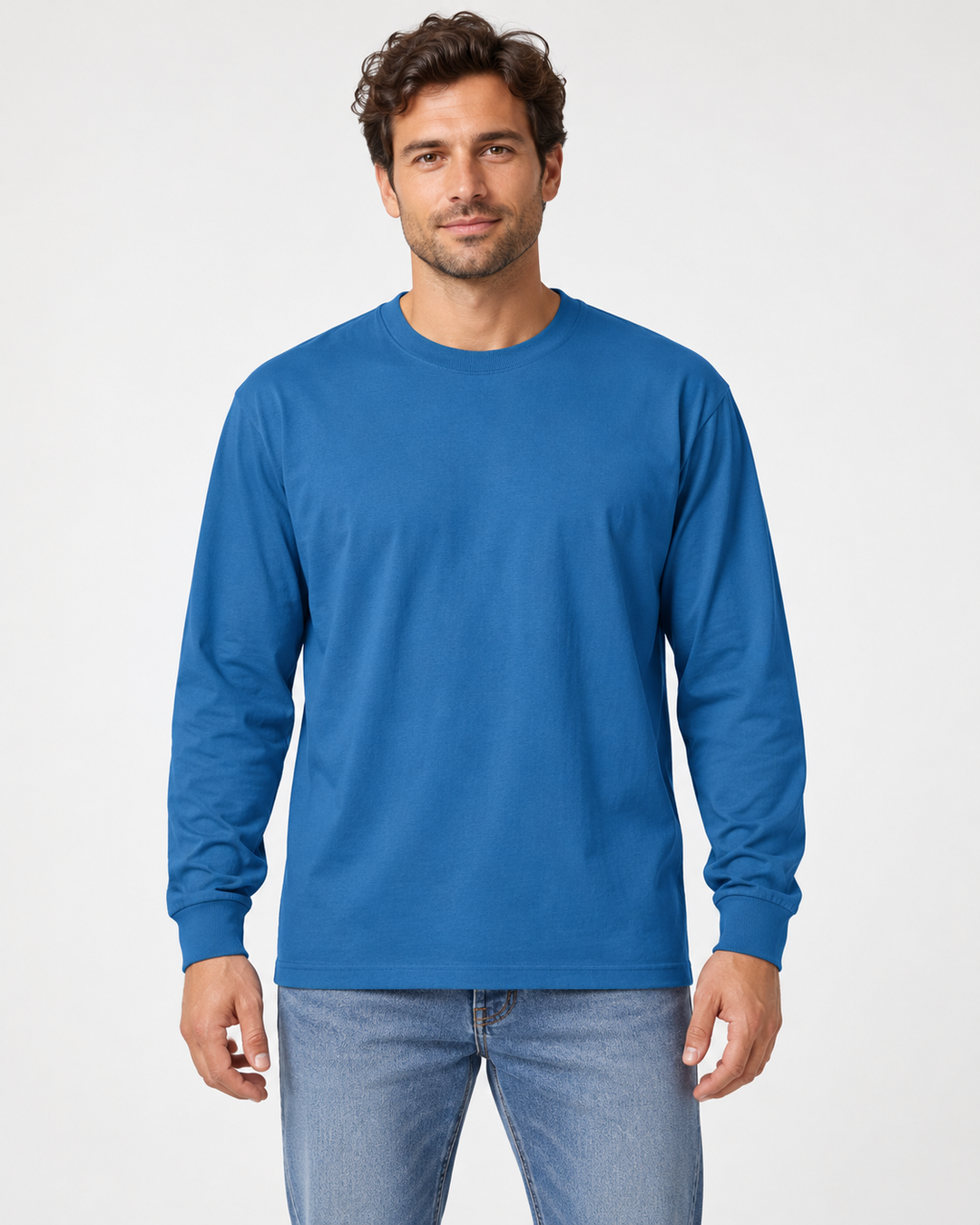 Sitztgut Unisex-Langarmshirt aus Baumwolle, 240 g/m² – Blau (Mindful Blue) – Vorderansicht