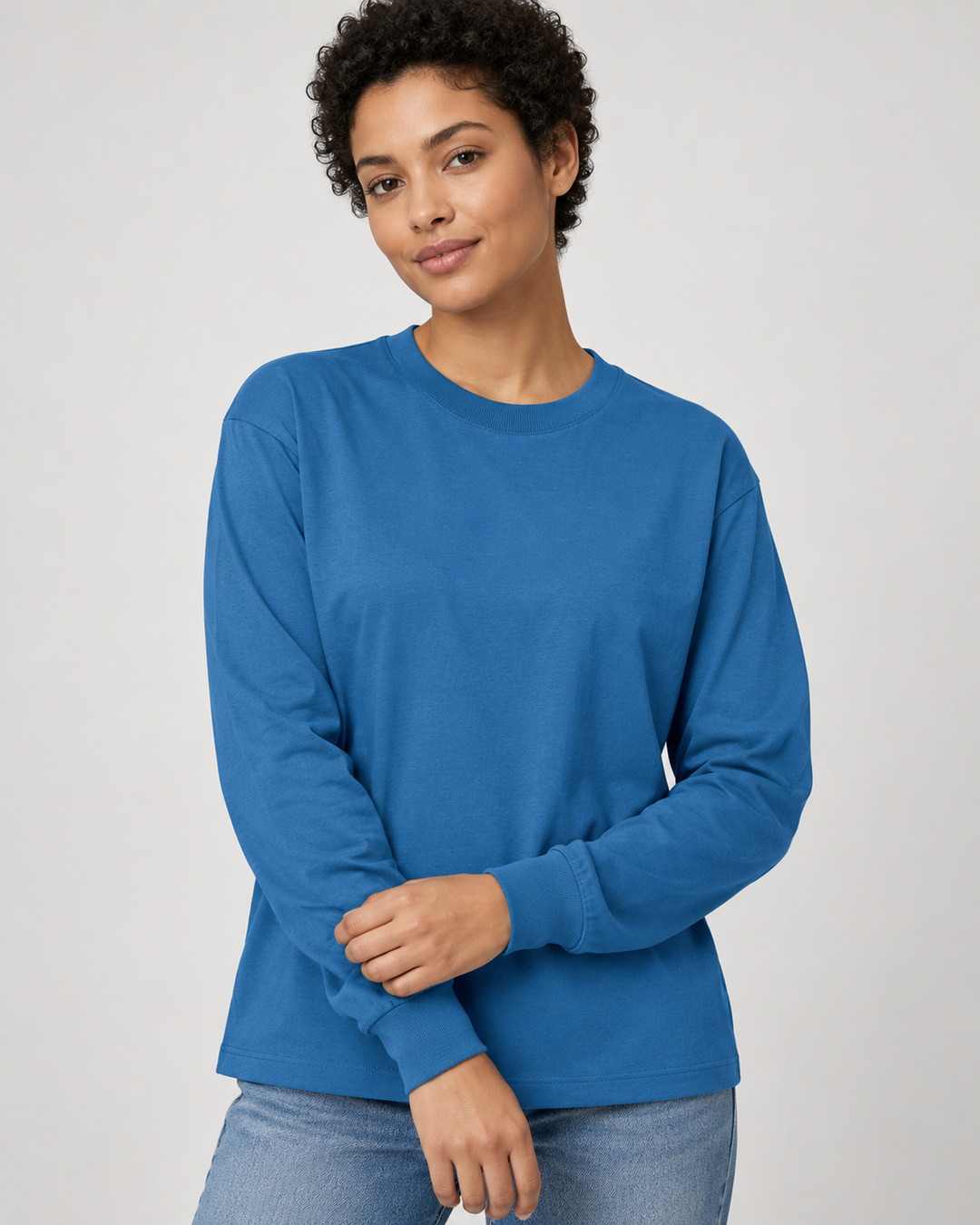 Sitztgut Unisex-Langarmshirt aus Baumwolle, 240 g/m² – Blau (Mindful Blue) – Materialdetail
