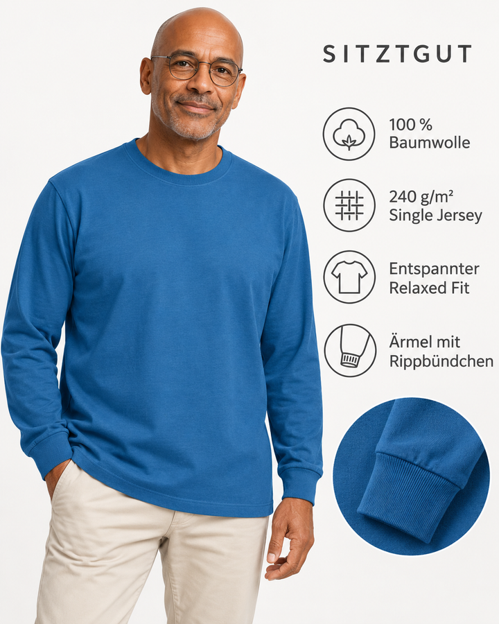 Sitztgut Unisex-Langarmshirt aus Baumwolle, 240 g/m² – Blau (Mindful Blue) – Produktdetails