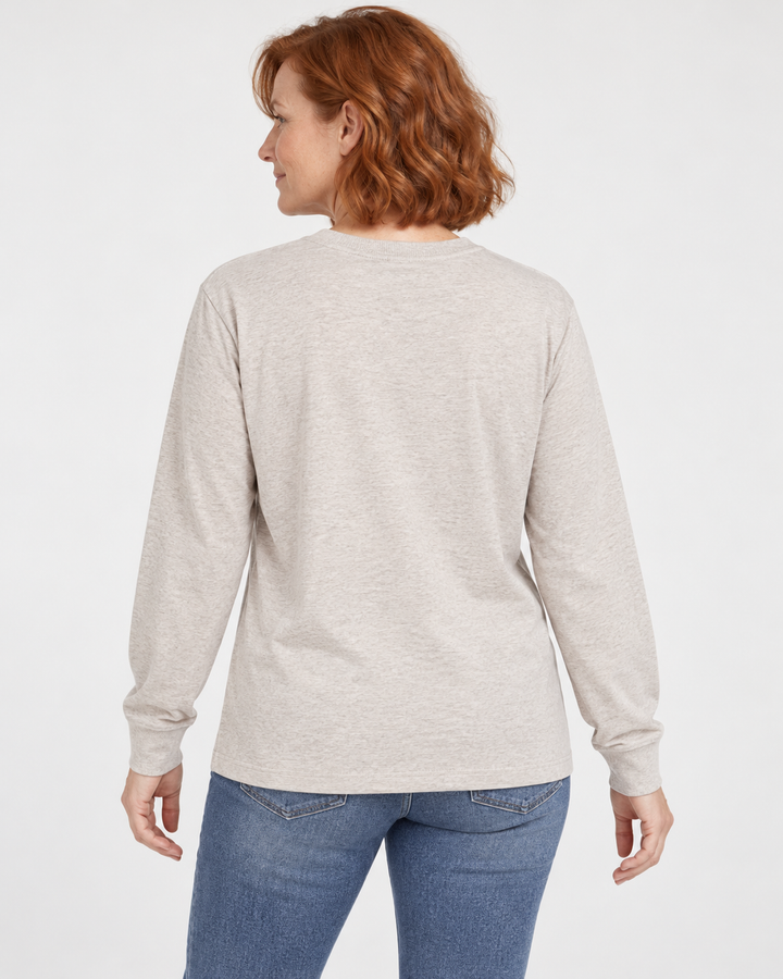 Sitztgut Unisex-Langarmshirt aus Baumwolle, 240 g/m² – Beige meliert (Heather Haze) – Rückenansicht