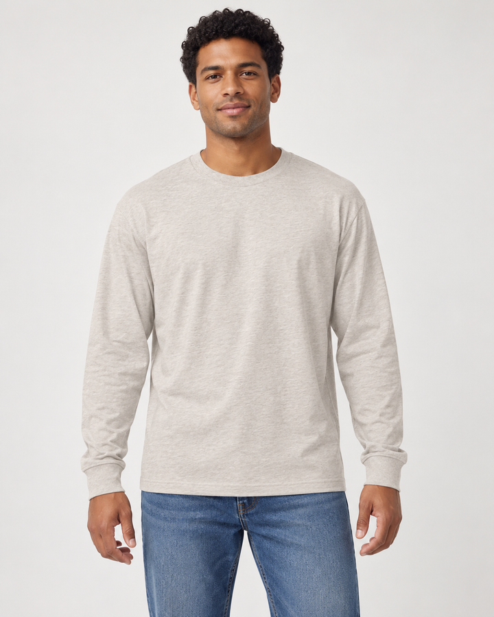 Sitztgut Unisex-Langarmshirt aus Baumwolle, 240 g/m² – Beige meliert (Heather Haze) – Vorderansicht