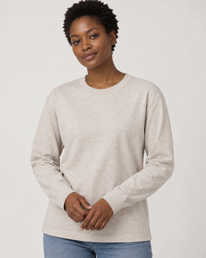 Sitztgut Unisex-Langarmshirt aus Baumwolle, 240 g/m² – Beige meliert (Heather Haze) – Materialdetail