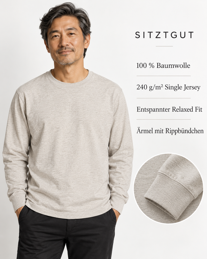 Sitztgut Unisex-Langarmshirt aus Baumwolle, 240 g/m² – Beige meliert (Heather Haze) – Produktdetails