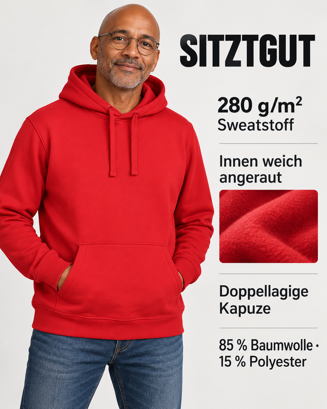 Sitztgut Unisex-Hoodie mit Kängurutasche – Red – Produktdetails