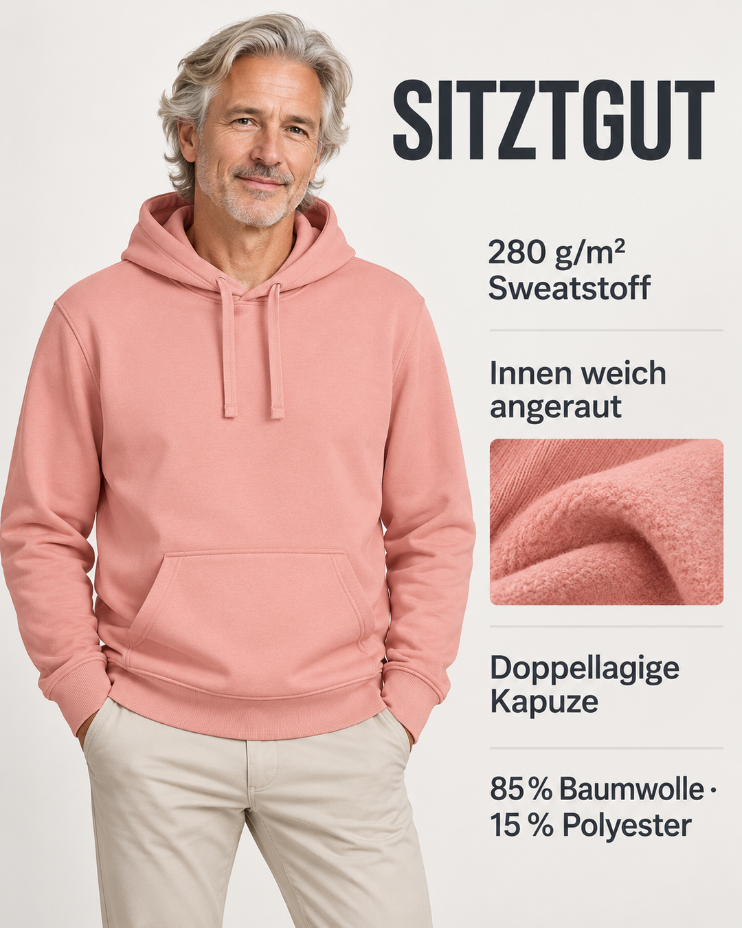 Sitztgut Unisex-Hoodie mit Kängurutasche – Canyon Pink – Produktdetails