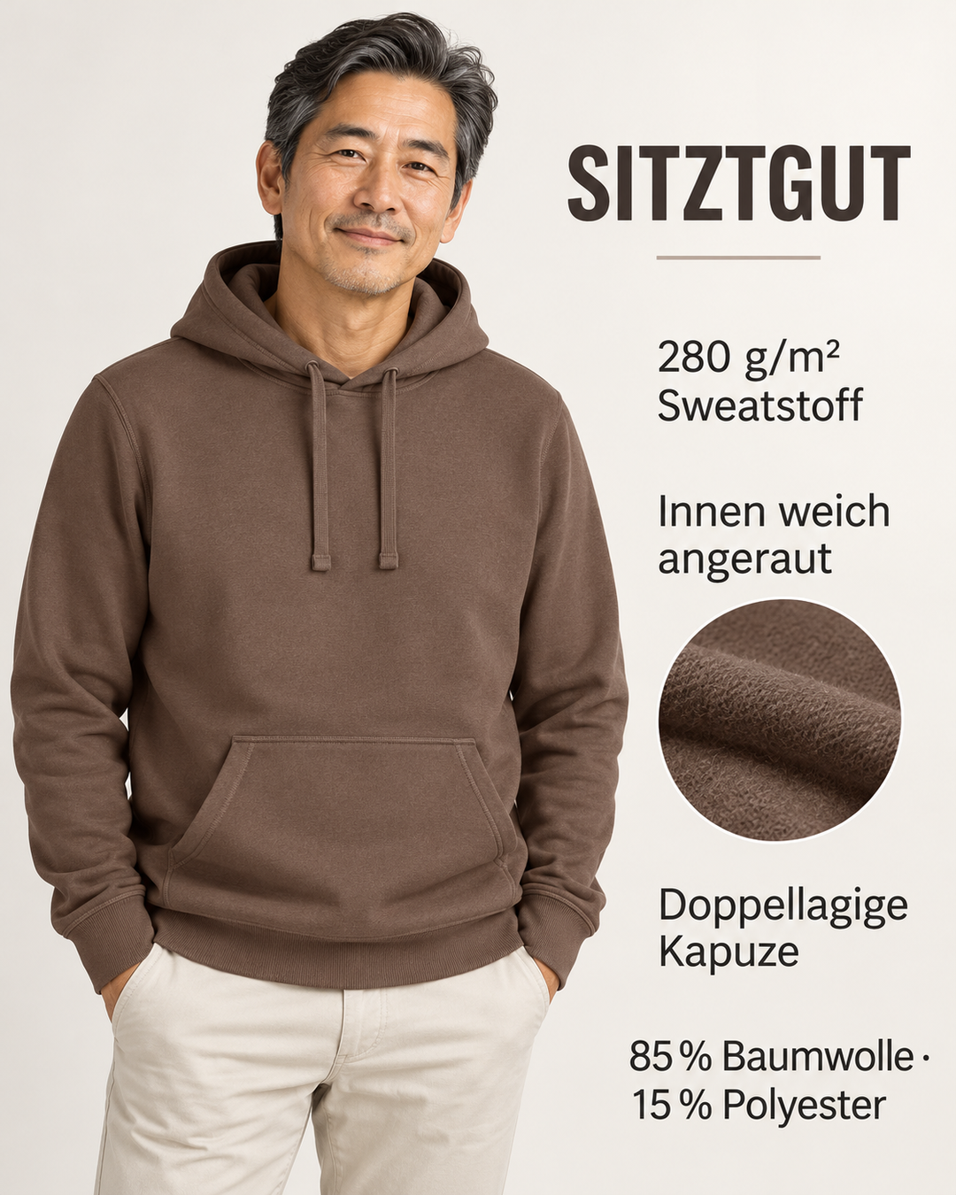 Sitztgut Unisex-Hoodie mit Kängurutasche – Mocha – Produktdetails