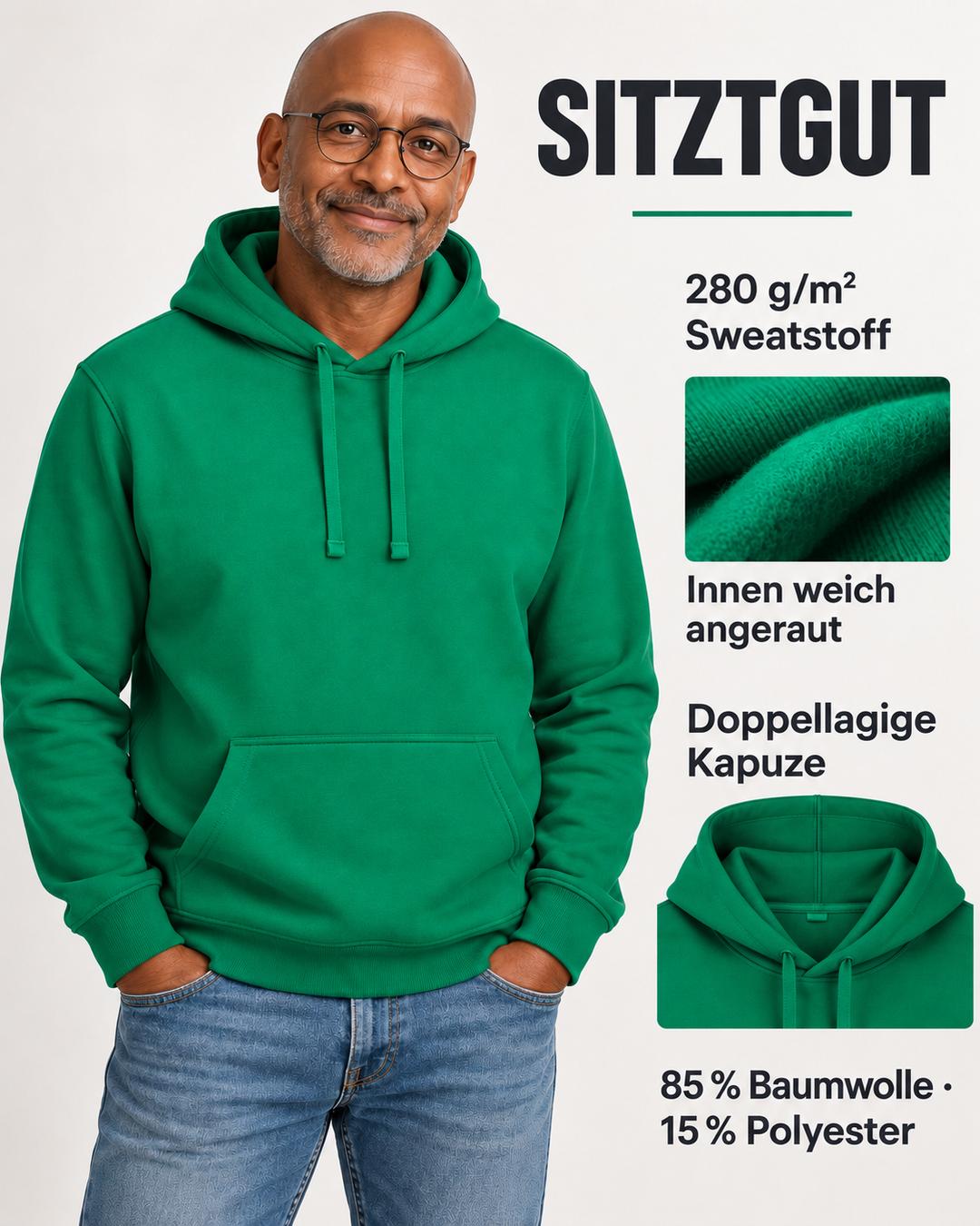 Sitztgut Unisex-Hoodie mit Kängurutasche – Verdant Green – Produktdetails