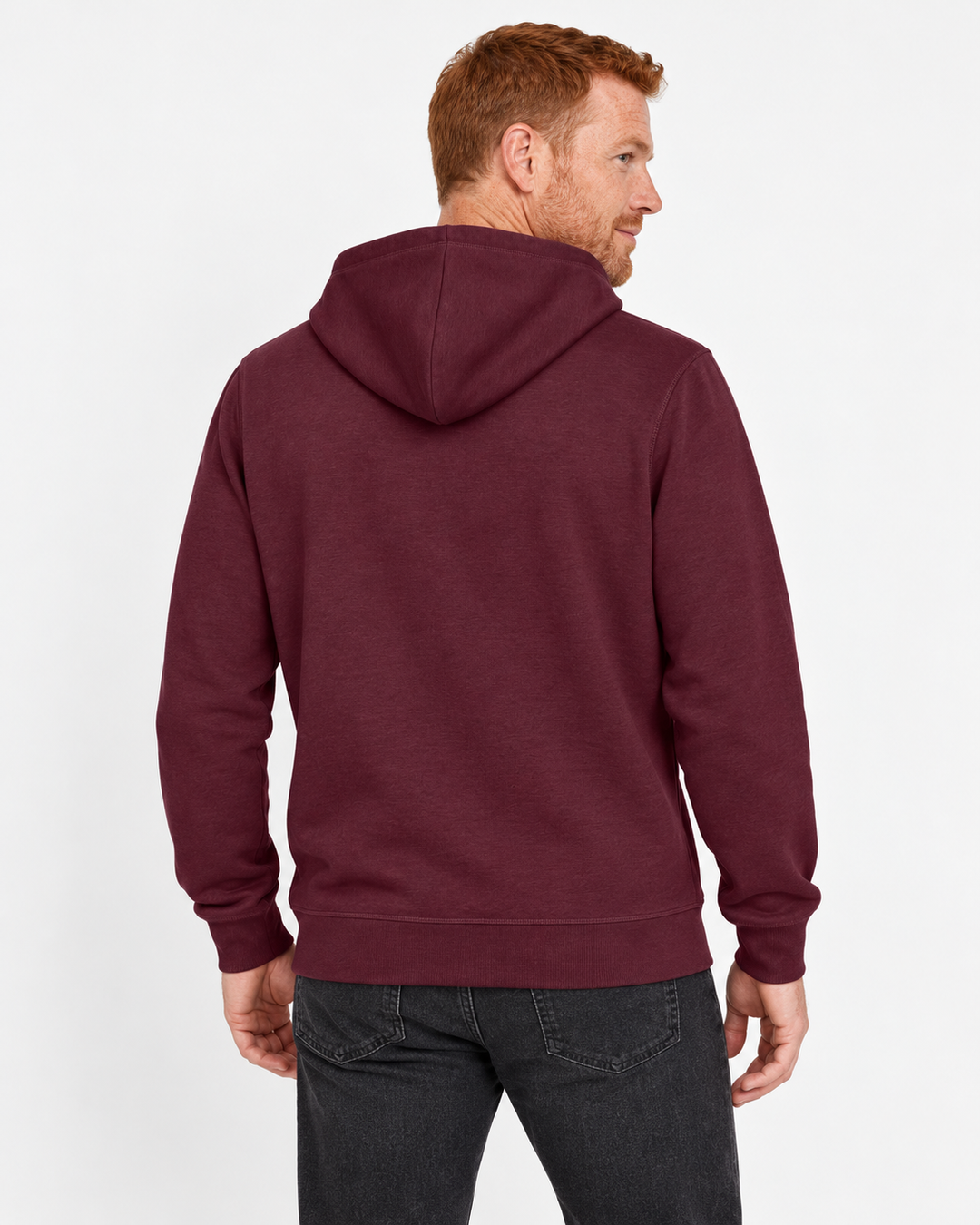 Sitztgut Unisex-Hoodie mit Kängurutasche – Deep Plum – Rückenansicht