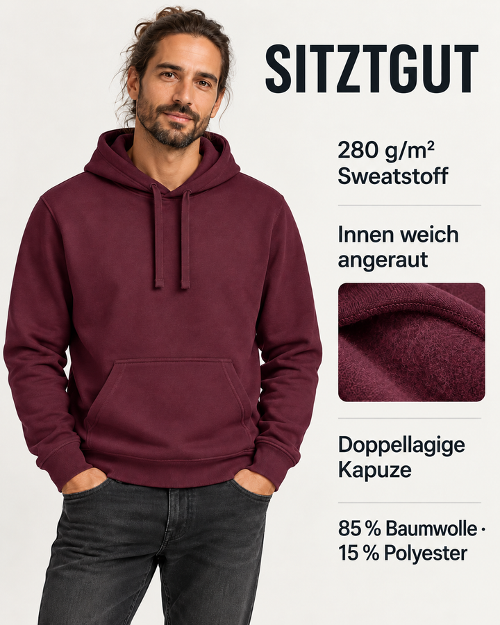 Sitztgut Unisex-Hoodie mit Kängurutasche – Deep Plum – Produktdetails