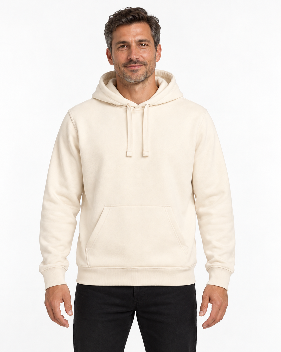 Sitztgut Herren-Hoodie mit Kängurutasche – Natur – Herrenmodel, Hauptbild