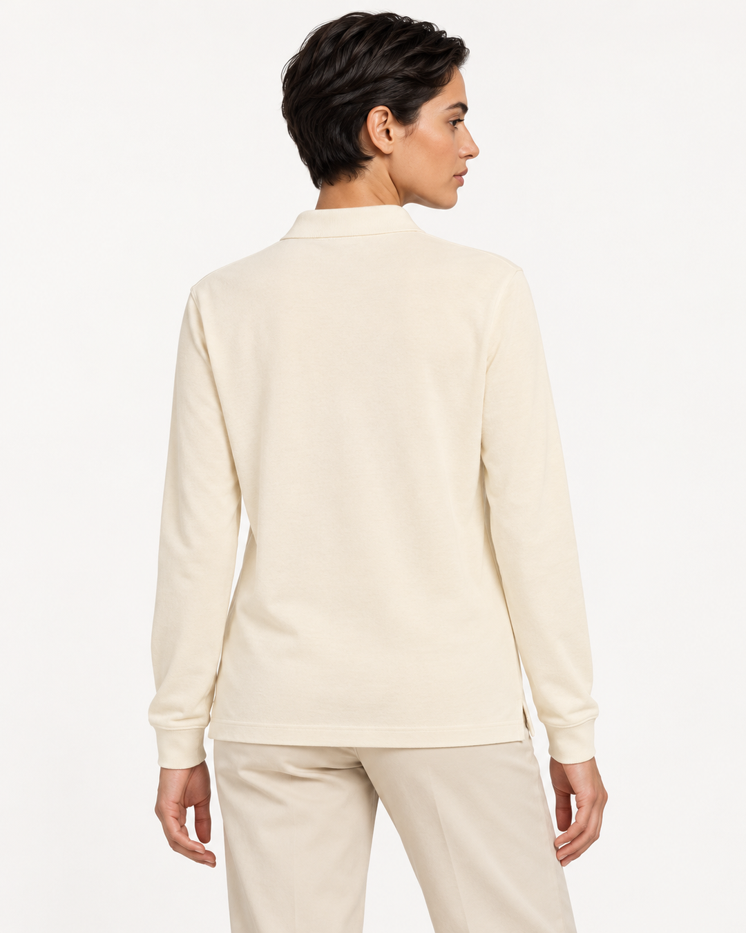 Sitztgut Unisex-Langarm-Poloshirt aus Baumwolle – Natur – Rückenansicht