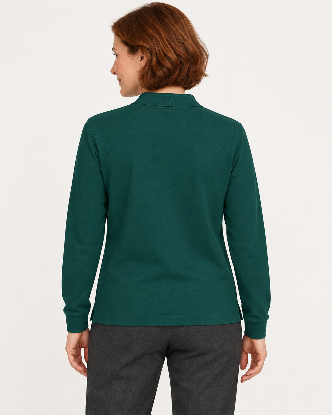Sitztgut Unisex-Langarm-Poloshirt aus Baumwolle – Grün – Rückenansicht