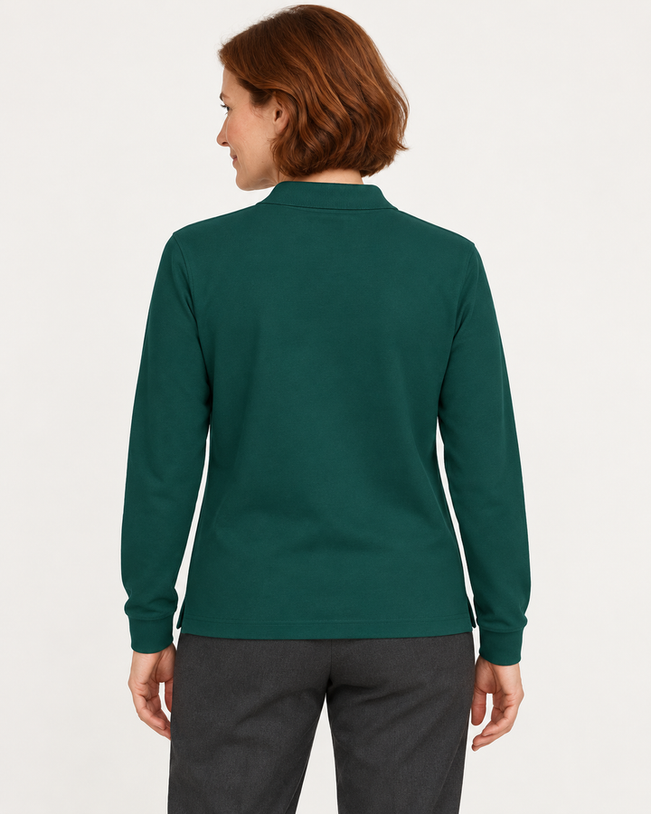 Sitztgut Unisex-Langarm-Poloshirt aus Baumwolle – Grün – Rückenansicht