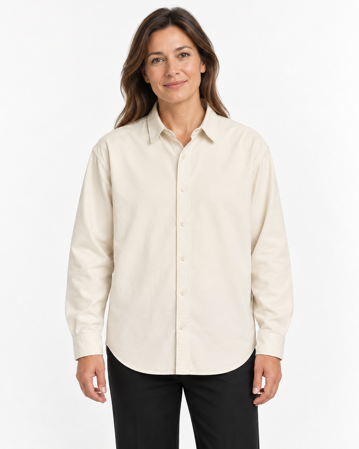Sitztgut Damen-Langarmhemd aus Baumwoll-Twill – Natur – Damenmodel, Hauptbild