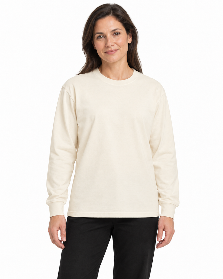 Sitztgut Damen-Langarmshirt aus Baumwolle, 240 g/m² – Natur – Damenmodel, Hauptbild