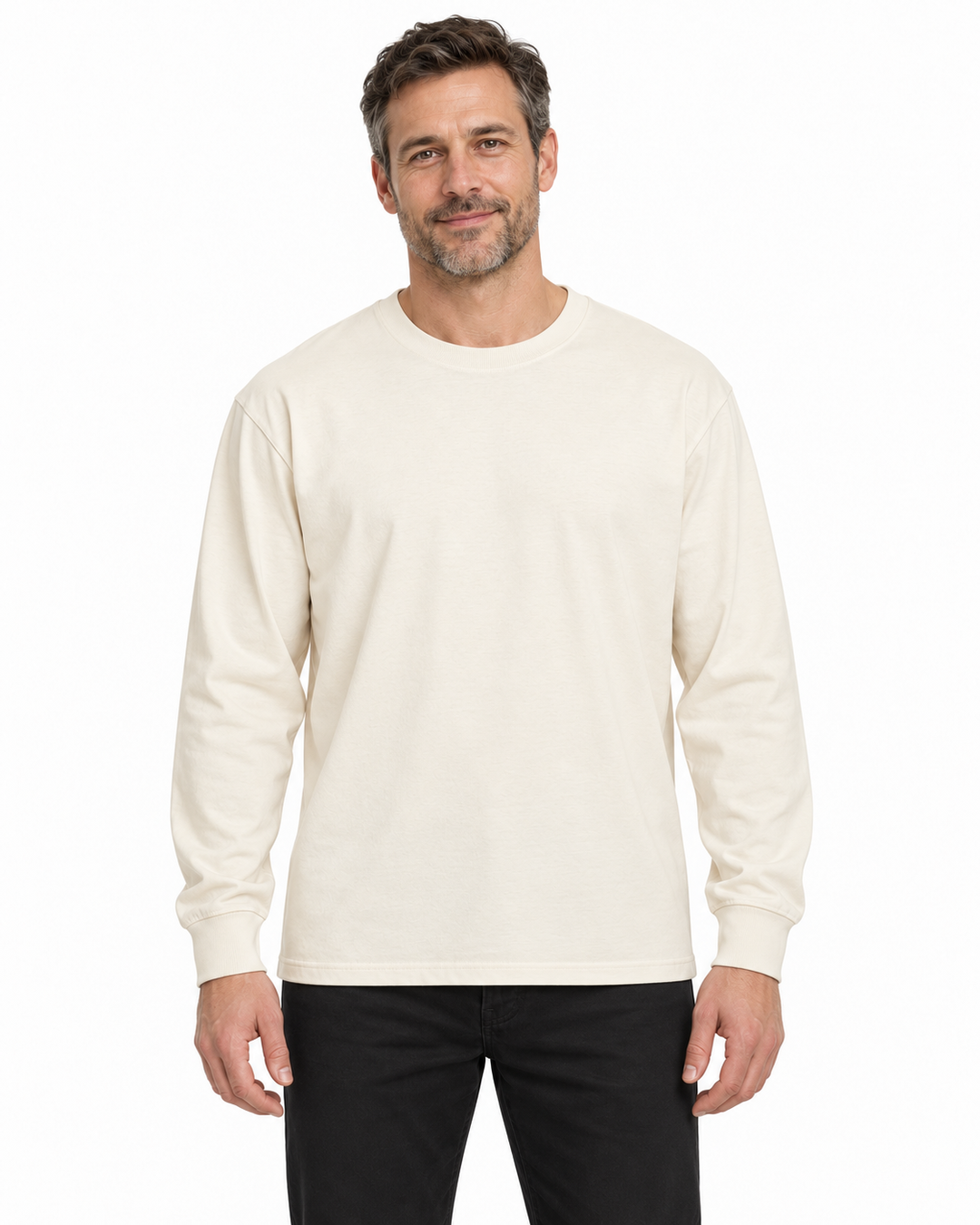 Sitztgut Herren-Langarmshirt aus Baumwolle, 240 g/m² – Natur – Herrenmodel, Hauptbild