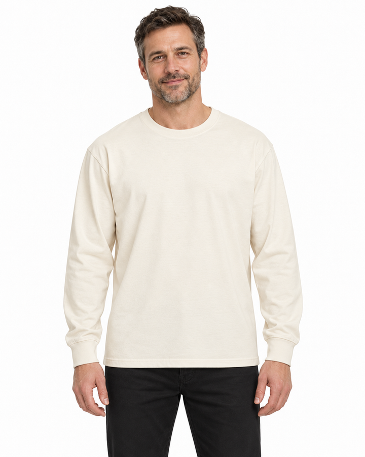 Sitztgut Herren-Langarmshirt aus Baumwolle, 240 g/m² – Natur – Herrenmodel, Hauptbild