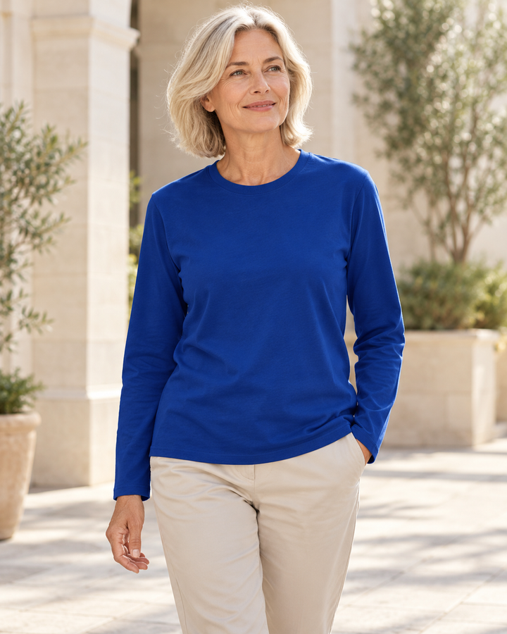 Sitztgut Unisex-Langarmshirt aus Baumwolle, 180 g/m² – Blau – Alltagsansicht