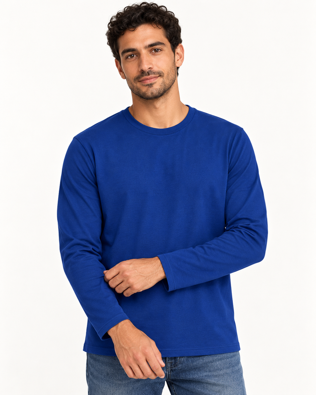Sitztgut Unisex-Langarmshirt aus Baumwolle, 180 g/m² – Blau – Materialdetail