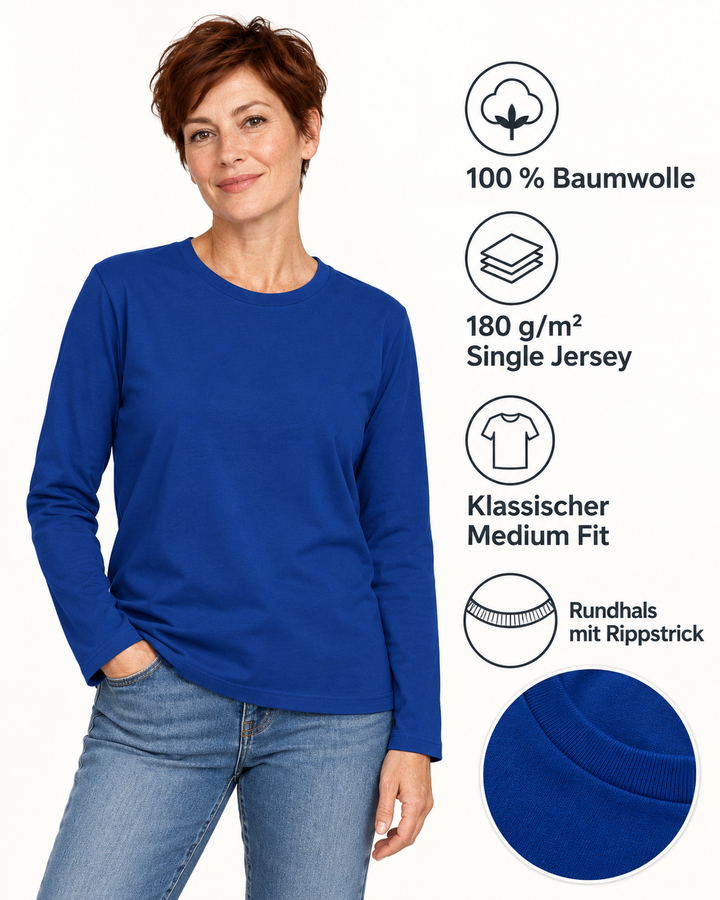 Sitztgut Unisex-Langarmshirt aus Baumwolle, 180 g/m² – Blau – Produktdetails