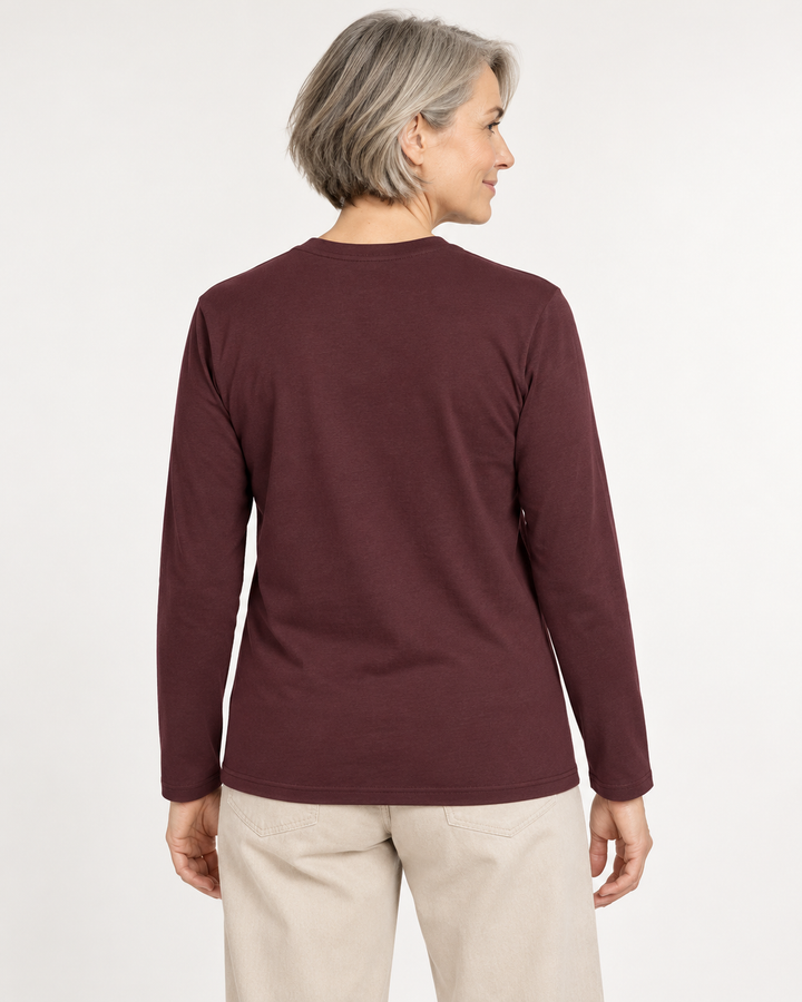 Sitztgut Unisex-Langarmshirt aus Baumwolle, 180 g/m² – Rotbraun – Rückenansicht