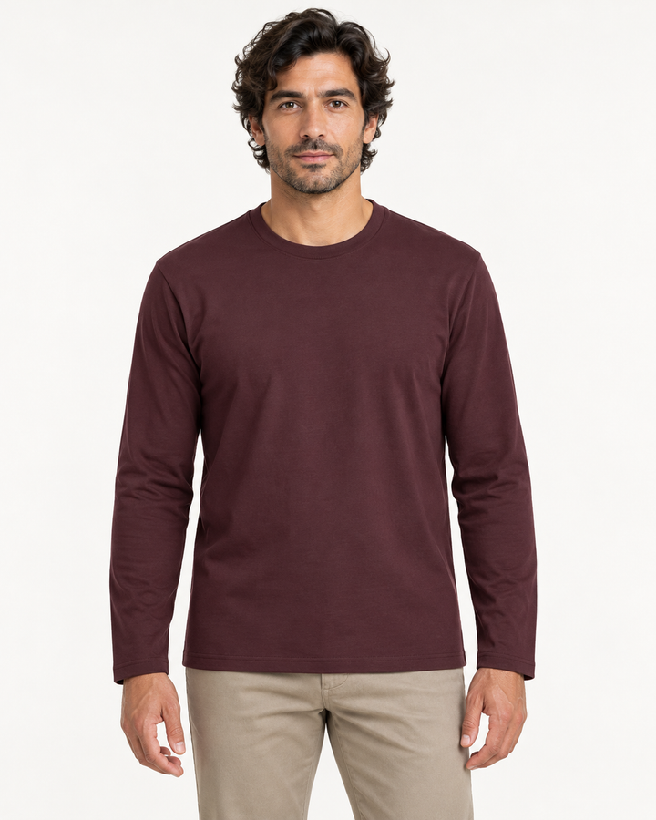 Sitztgut Unisex-Langarmshirt aus Baumwolle, 180 g/m² – Rotbraun – Vorderansicht