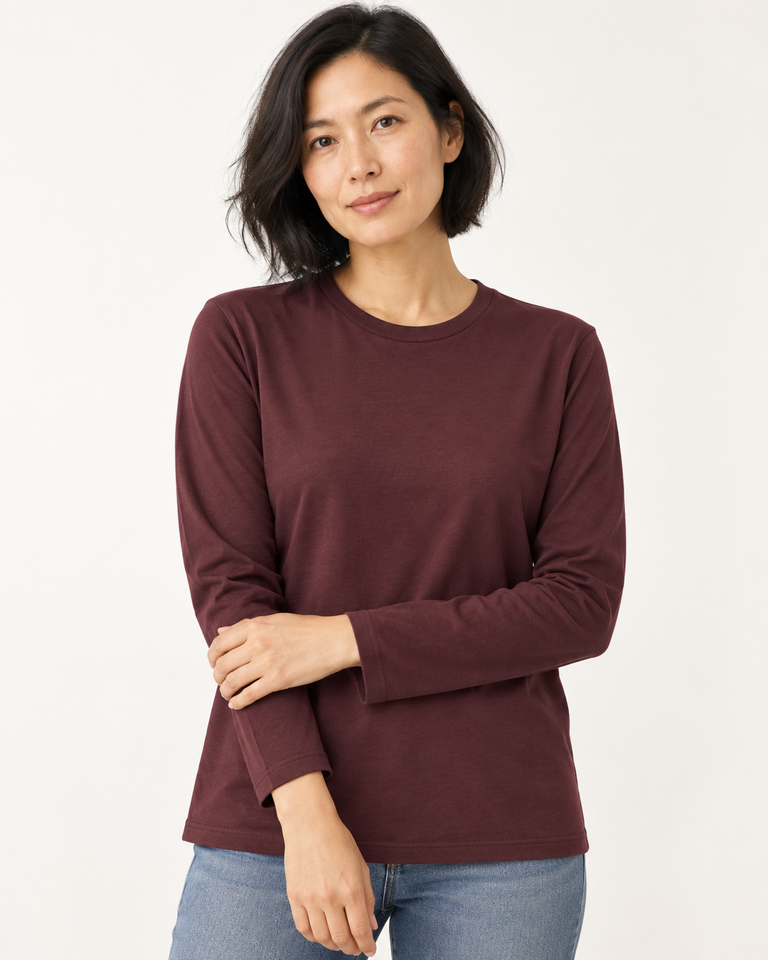 Sitztgut Unisex-Langarmshirt aus Baumwolle, 180 g/m² – Rotbraun – Materialdetail