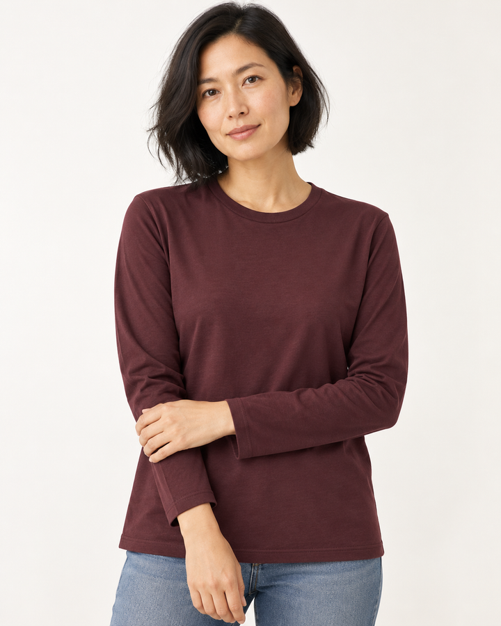 Sitztgut Unisex-Langarmshirt aus Baumwolle, 180 g/m² – Rotbraun – Materialdetail