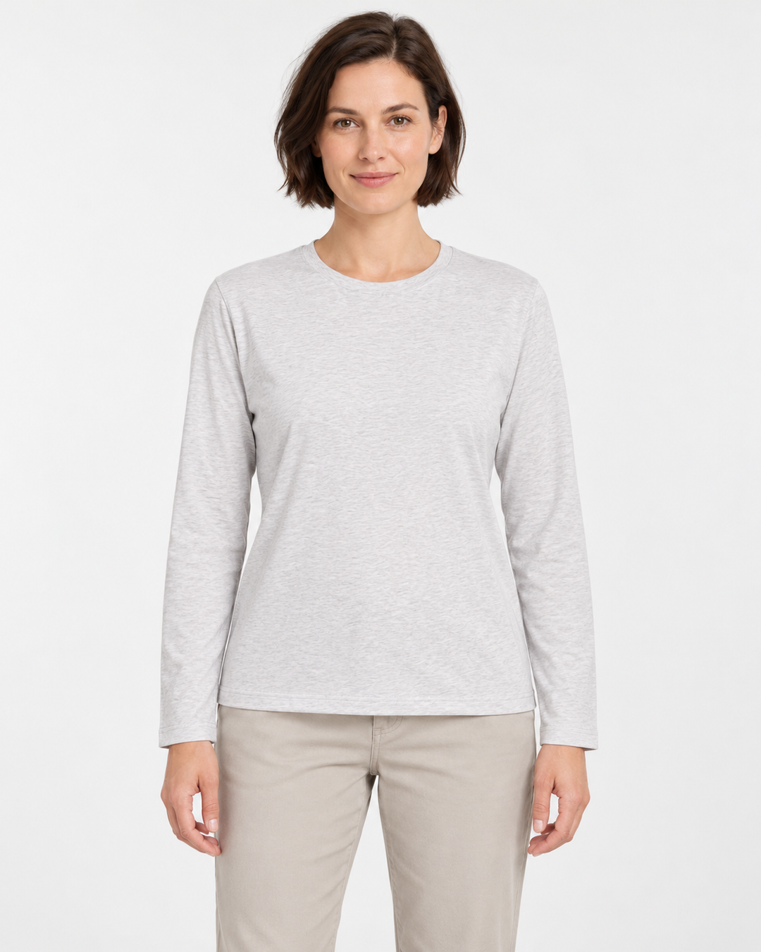 Sitztgut Unisex-Langarmshirt aus Baumwolle, 180 g/m² – Hellgrau meliert (Cool Heather Grey) – Vorderansicht