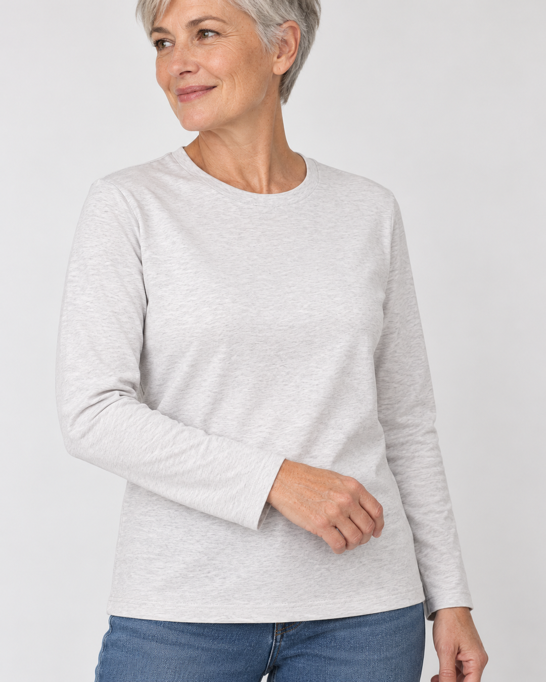 Sitztgut Unisex-Langarmshirt aus Baumwolle, 180 g/m² – Hellgrau meliert (Cool Heather Grey) – Materialdetail
