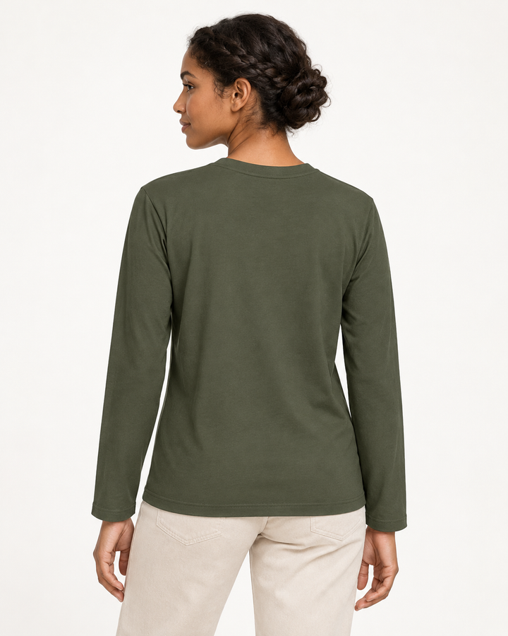 Sitztgut Unisex-Langarmshirt aus Baumwolle, 180 g/m² – Khaki – Rückenansicht