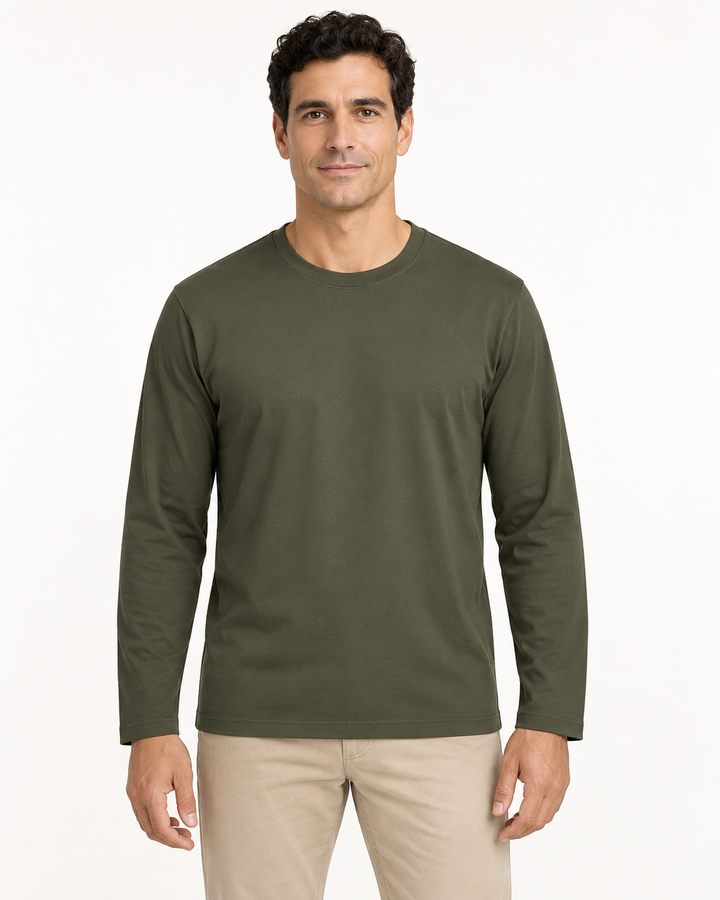 Sitztgut Unisex-Langarmshirt aus Baumwolle, 180 g/m² – Khaki – Vorderansicht