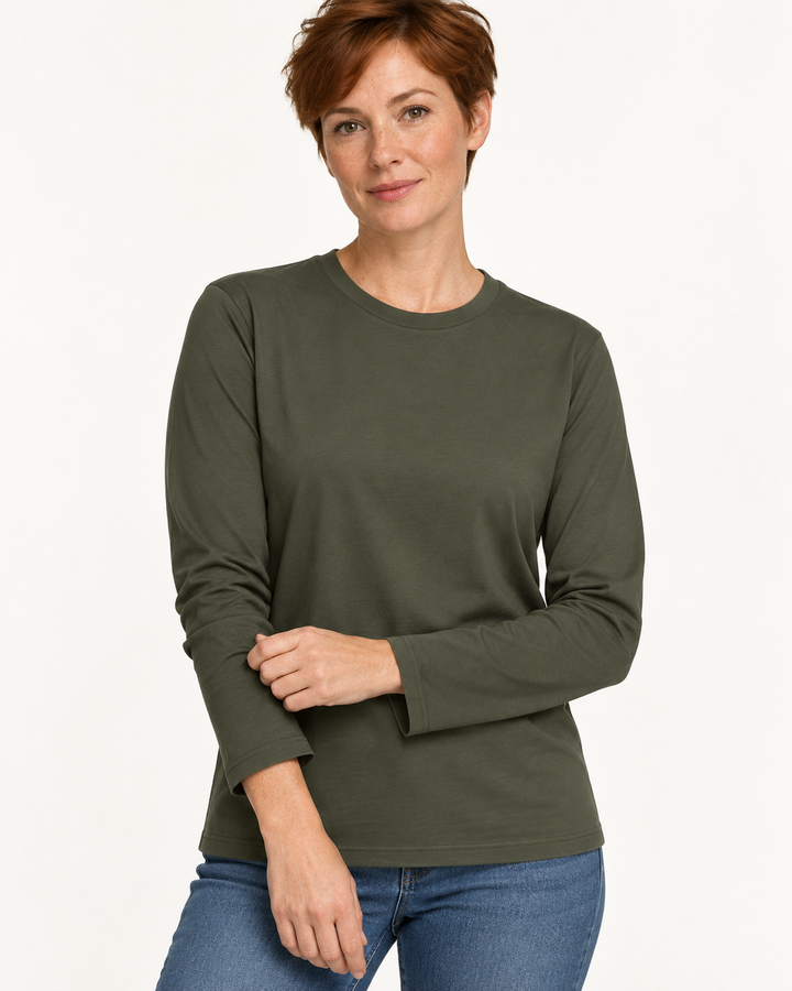 Sitztgut Unisex-Langarmshirt aus Baumwolle, 180 g/m² – Khaki – Materialdetail