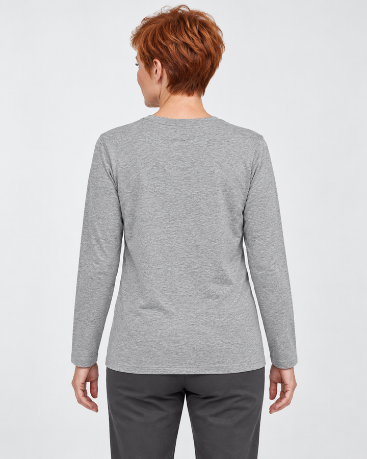 Sitztgut Unisex-Langarmshirt aus Baumwolle, 180 g/m² – Grau meliert (Heather Grey) – Rückenansicht