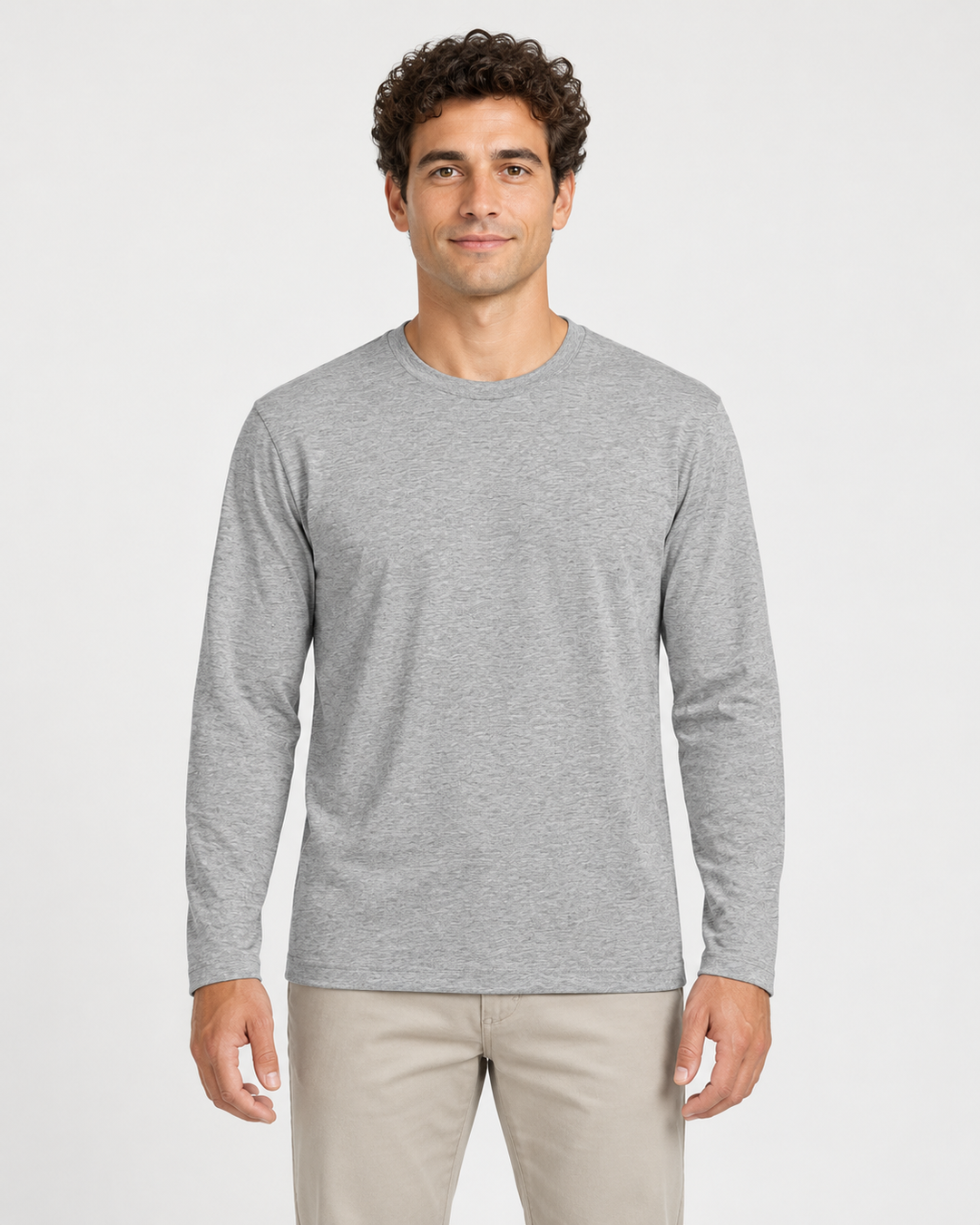 Sitztgut Unisex-Langarmshirt aus Baumwolle, 180 g/m² – Grau meliert (Heather Grey) – Vorderansicht
