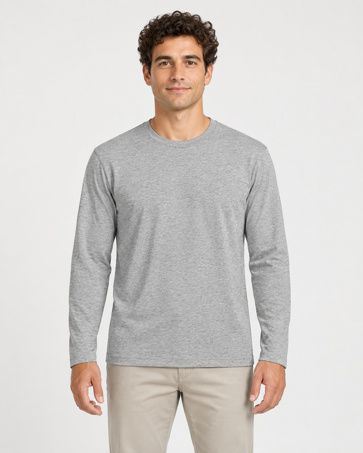 Sitztgut Unisex-Langarmshirt aus Baumwolle, 180 g/m² – Grau meliert (Heather Grey) – Vorderansicht