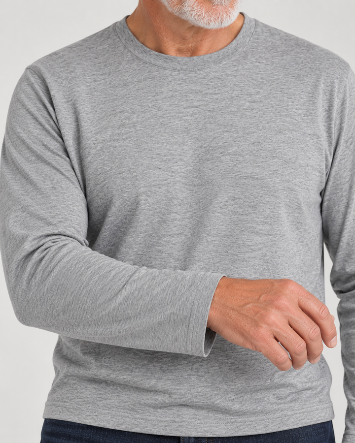 Sitztgut Unisex-Langarmshirt aus Baumwolle, 180 g/m² – Grau meliert (Heather Grey) – Materialdetail