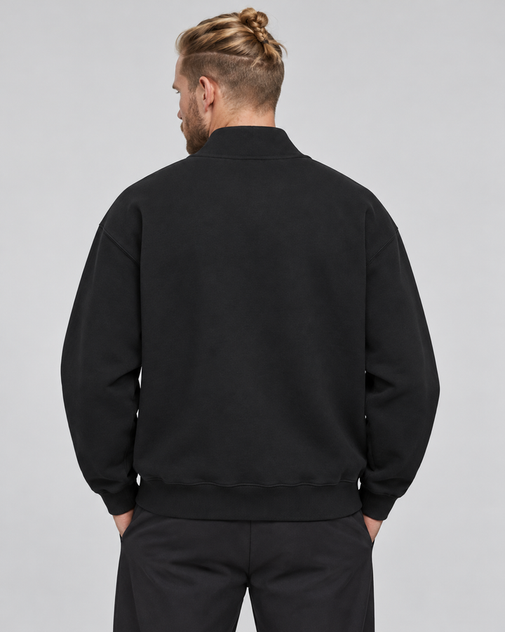 Sitztgut Unisex-Sweatshirt mit Viertelreißverschluss, 400 g/m² – Schwarz – Rückenansicht