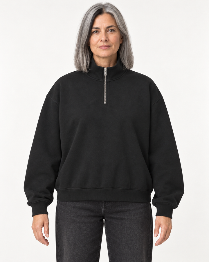 Sitztgut Unisex-Sweatshirt mit Viertelreißverschluss, 400 g/m² – Schwarz – Vorderansicht