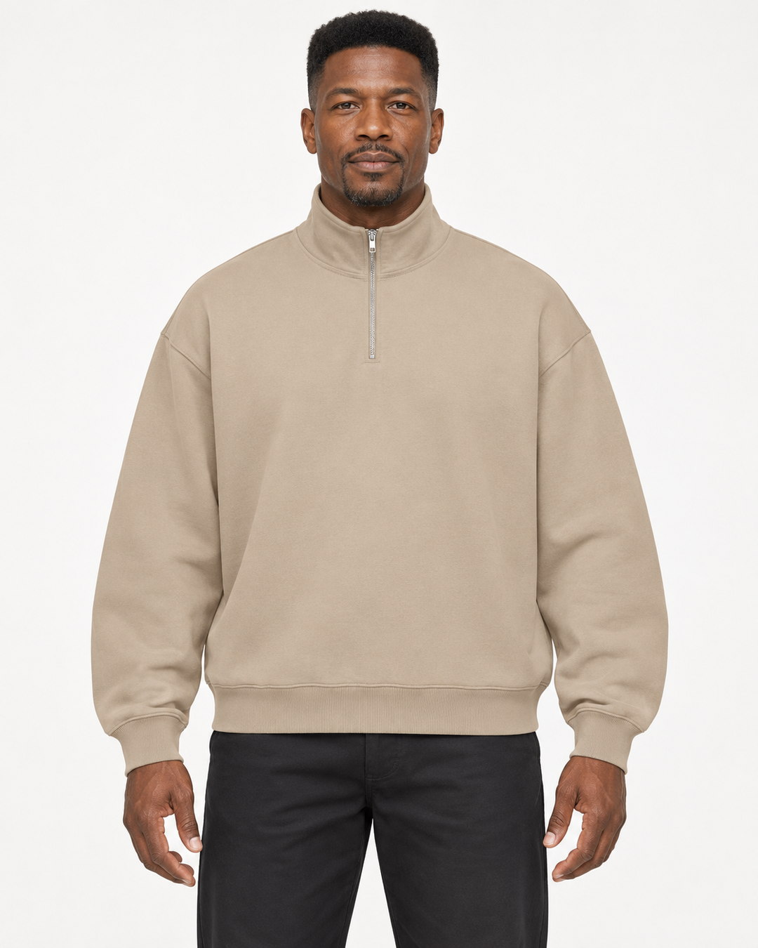Sitztgut Unisex-Sweatshirt mit Viertelreißverschluss, 400 g/m² – Desert Dust – Vorderansicht