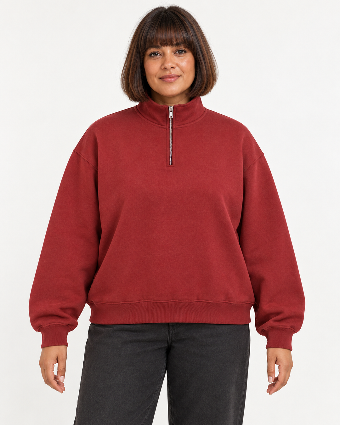 Sitztgut Unisex-Sweatshirt mit Viertelreißverschluss, 400 g/m² – Red Earth – Vorderansicht