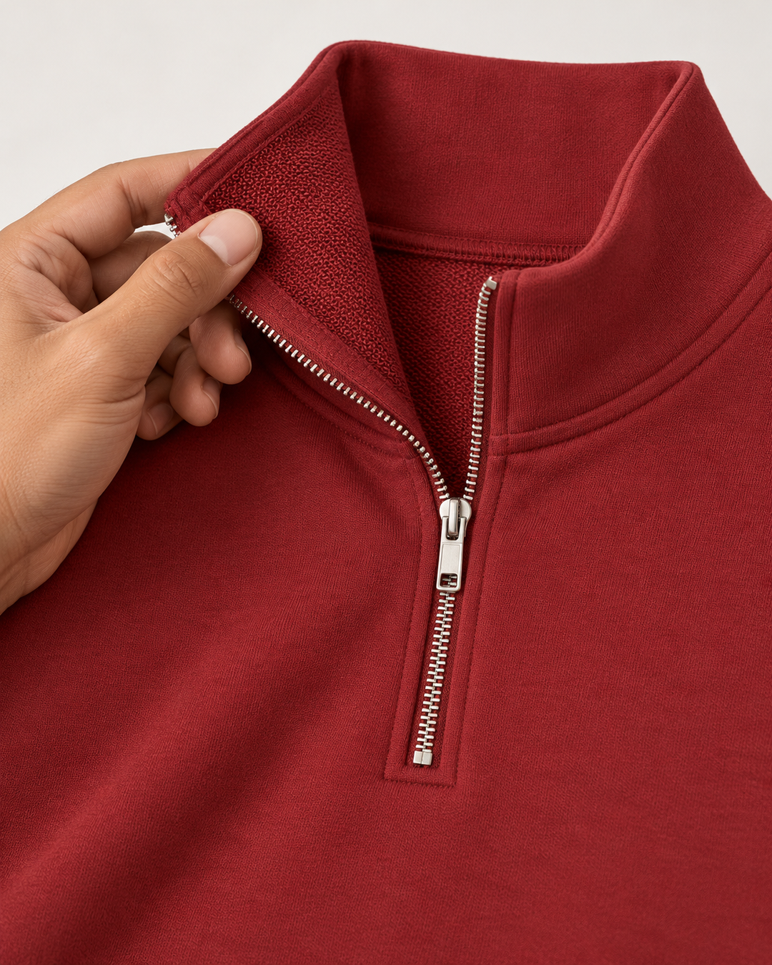 Sitztgut Unisex-Sweatshirt mit Viertelreißverschluss, 400 g/m² – Red Earth – Materialdetail