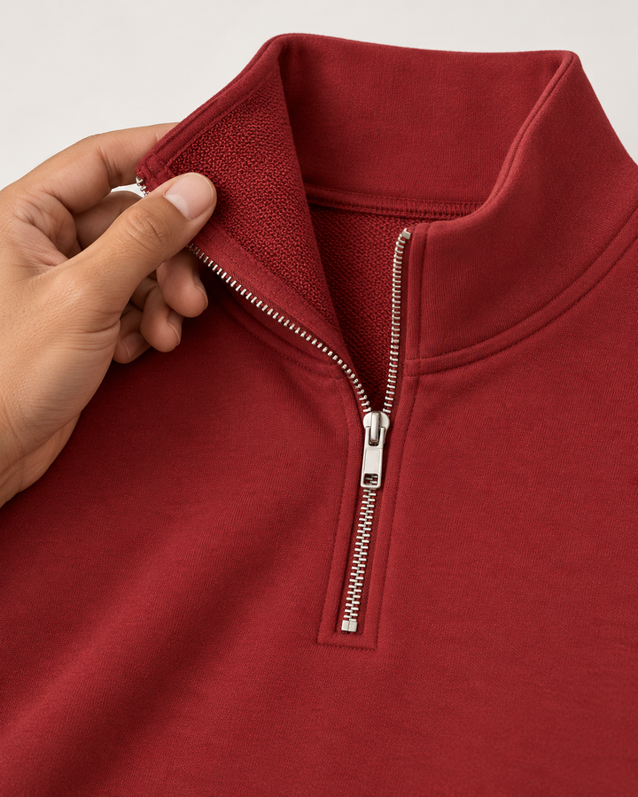 Sitztgut Unisex-Sweatshirt mit Viertelreißverschluss, 400 g/m² – Red Earth – Materialdetail