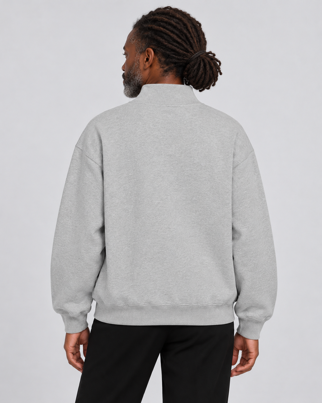 Sitztgut Unisex-Sweatshirt mit Viertelreißverschluss, 400 g/m² – Grau meliert (Heather Grey) – Rückenansicht