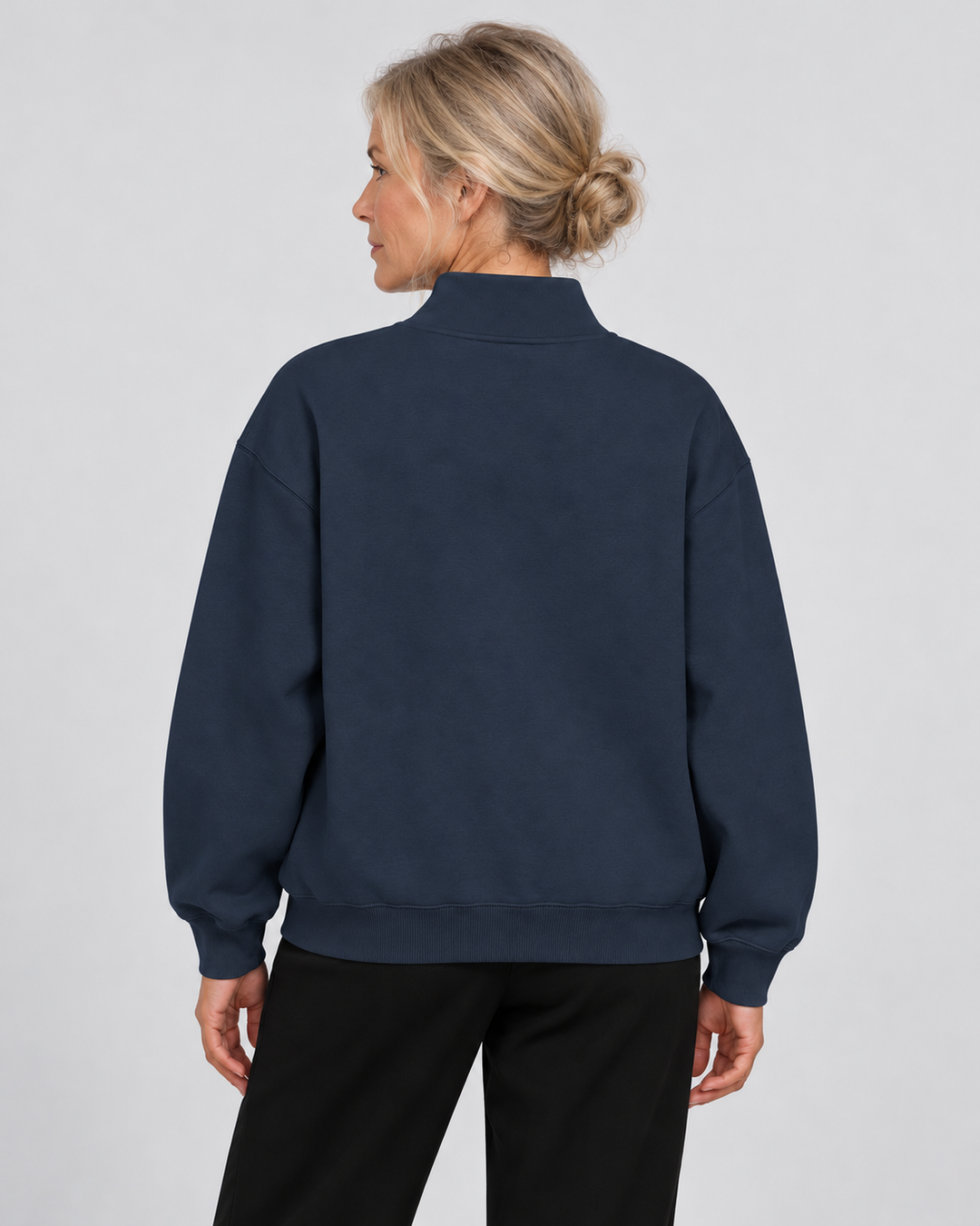 Sitztgut Unisex-Sweatshirt mit Viertelreißverschluss, 400 g/m² – Marineblau – Rückenansicht