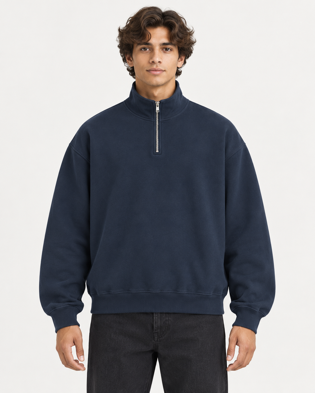 Sitztgut Unisex-Sweatshirt mit Viertelreißverschluss, 400 g/m² – Marineblau – Vorderansicht