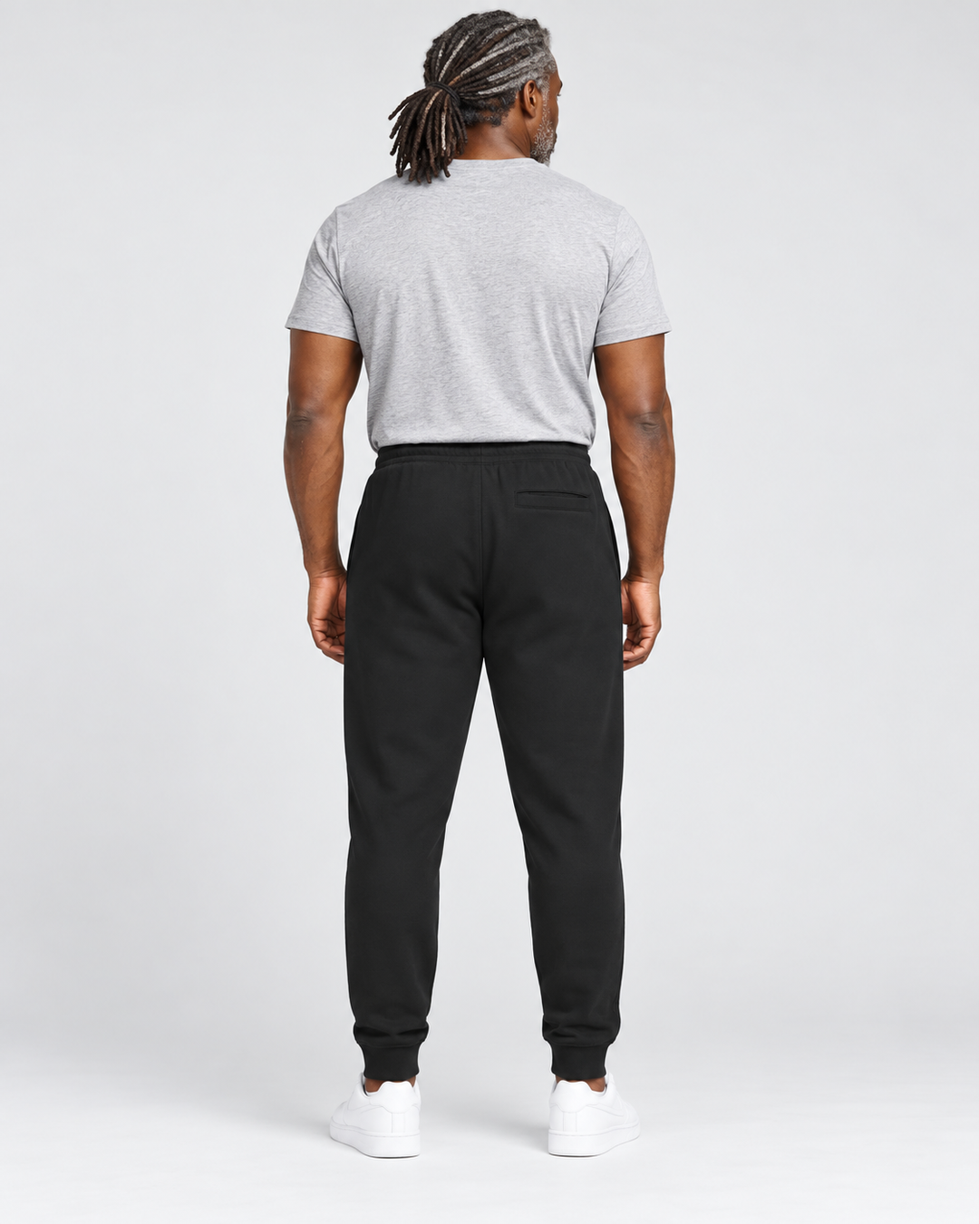 Sitztgut Unisex-Jogginghose aus Baumwolle mit Rippbündchen – Schwarz – Rückenansicht