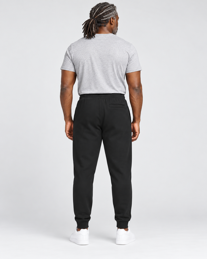 Sitztgut Unisex-Jogginghose aus Baumwolle mit Rippbündchen – Schwarz – Rückenansicht