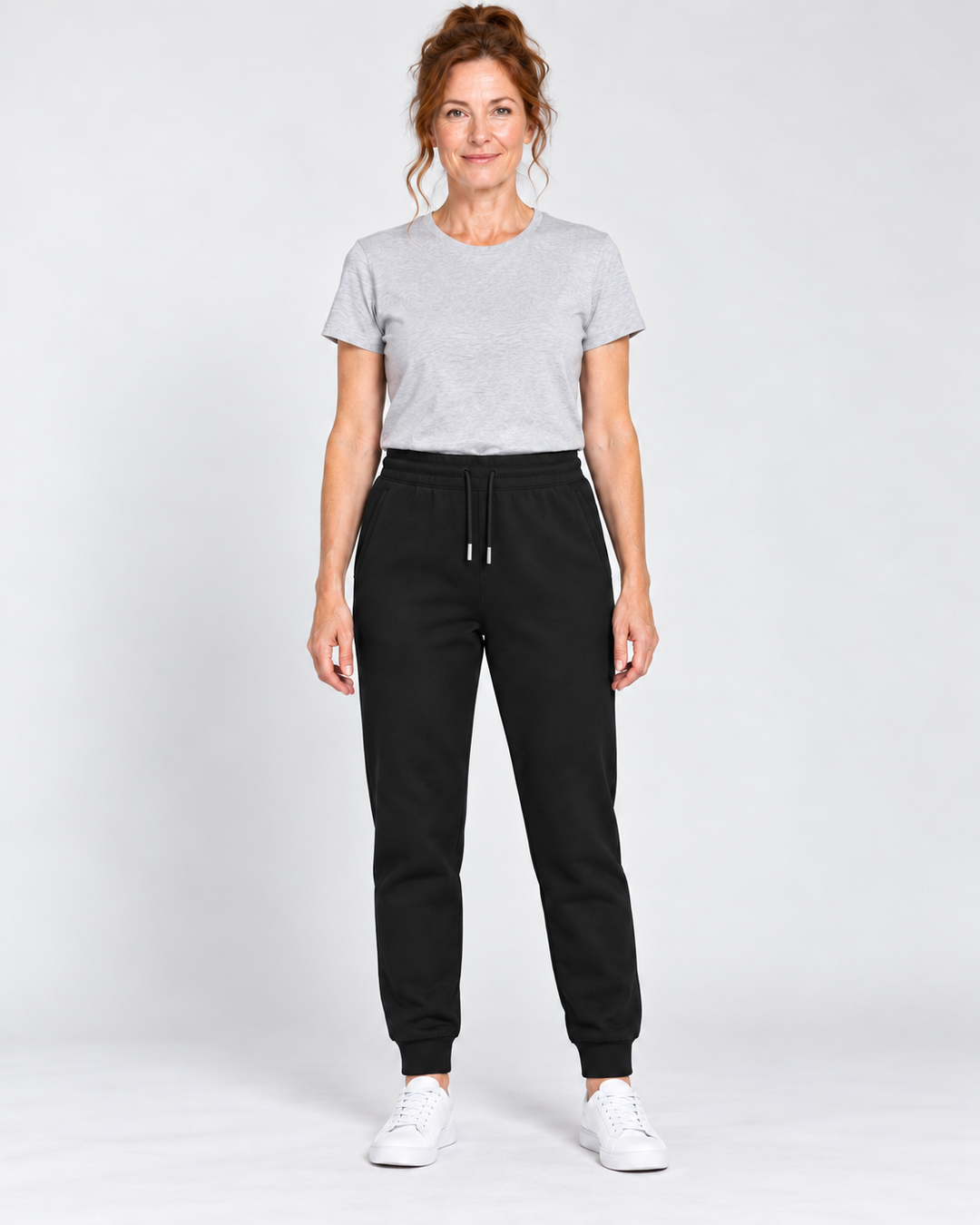 Sitztgut Unisex-Jogginghose aus Baumwolle mit Rippbündchen – Schwarz – Vorderansicht
